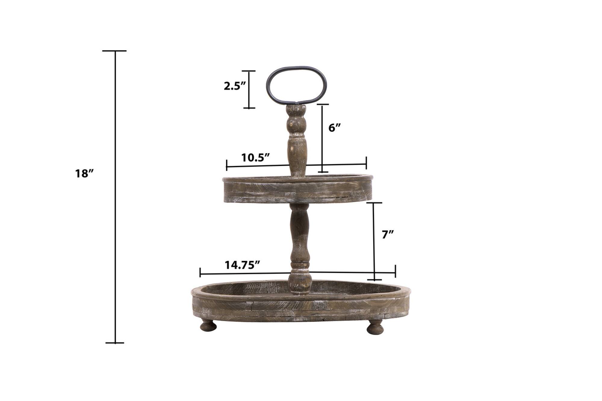Hello Honey® 18.5" Distressed Brown Wooden 2-Tier Tray with Metal Handle